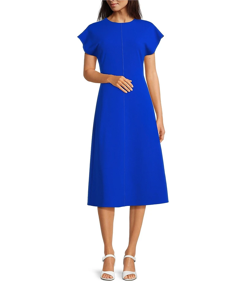 Alex Marie Calie Scuba Crepe Short Sleeve Crew Neck Midi Dress
