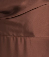 Alex Marie Camila Stretch Satin Asymmetrical One Shoulder Metal Loop Strap A-Line Maxi Dress