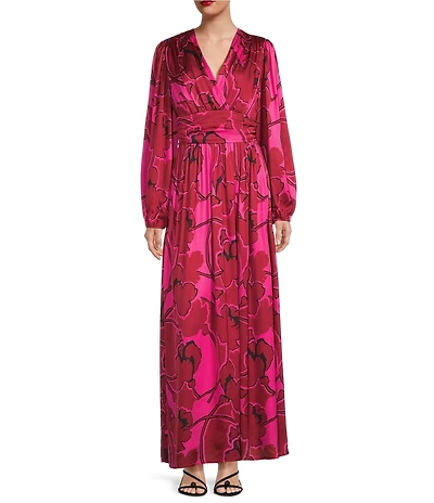 Alex Marie Cara Floral Printed Satin Long Sleeve Maxi Dress