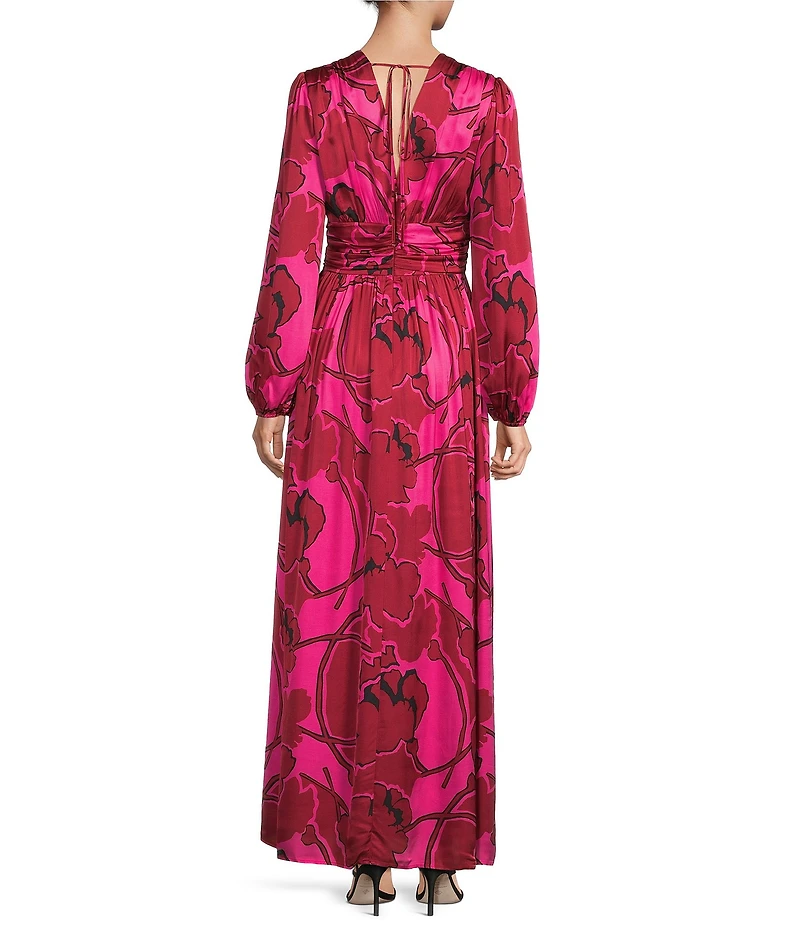 Alex Marie Cara Floral Printed Satin Long Sleeve Maxi Dress