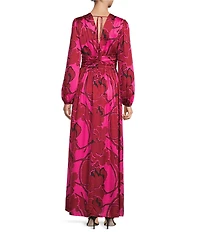 Alex Marie Cara Floral Printed Satin Long Sleeve Maxi Dress