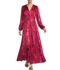 Alex Marie Cara Floral Printed Satin Long Sleeve Maxi Dress