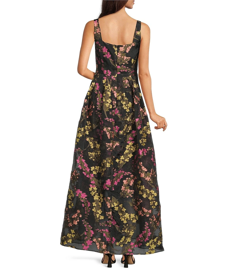 Alex Marie Cecilia Floral Jacquard Square Neck Sleeveless Gown
