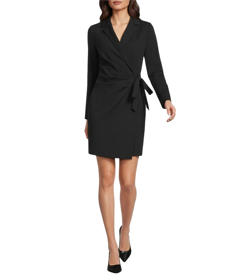 Alex Marie Celina Stretch Ponte Long Sleeve Mini Wrap Dress