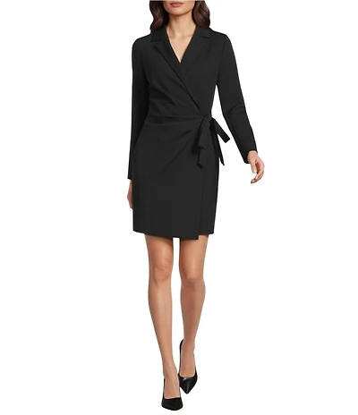 Alex Marie Celina Stretch Ponte Long Sleeve Mini Wrap Dress