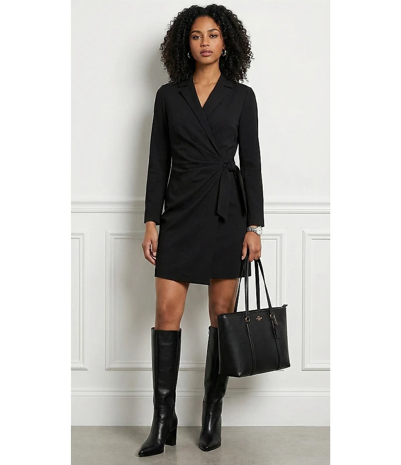 Alex Marie Celina Stretch Ponte Long Sleeve Mini Wrap Dress