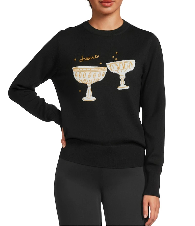 Alex Marie Cheers Wool Blend Knit Coupe Crew Neck Long Sleeve Pullover Sweater