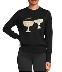 Alex Marie Cheers Wool Blend Knit Coupe Crew Neck Long Sleeve Pullover Sweater
