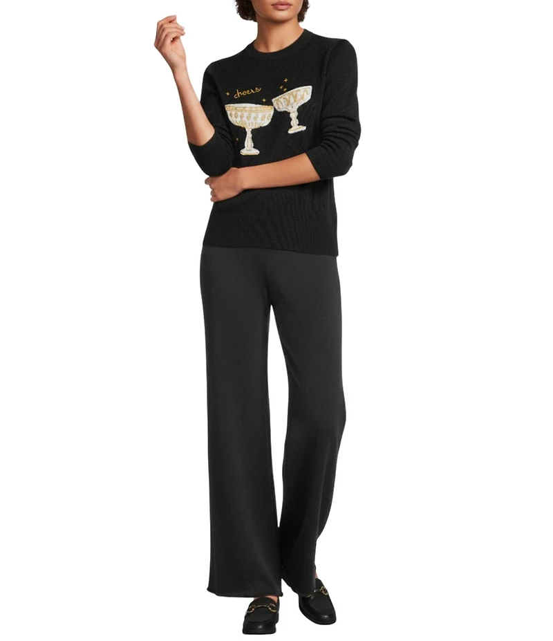 Alex Marie Cheers Wool Blend Knit Coupe Crew Neck Long Sleeve Pullover Sweater