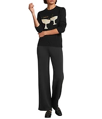 Alex Marie Cheers Wool Blend Knit Coupe Crew Neck Long Sleeve Pullover Sweater