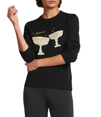Alex Marie Cheers Wool Blend Knit Coupe Crew Neck Long Sleeve Pullover Sweater