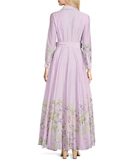 Alex Marie Cheryl Linen Blend Floral Print Collared Neckline Bracelet Sleeve Belted Gown