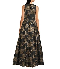 Alex Marie Christine Floral Print Textured Jacquard Sleeveless Gown