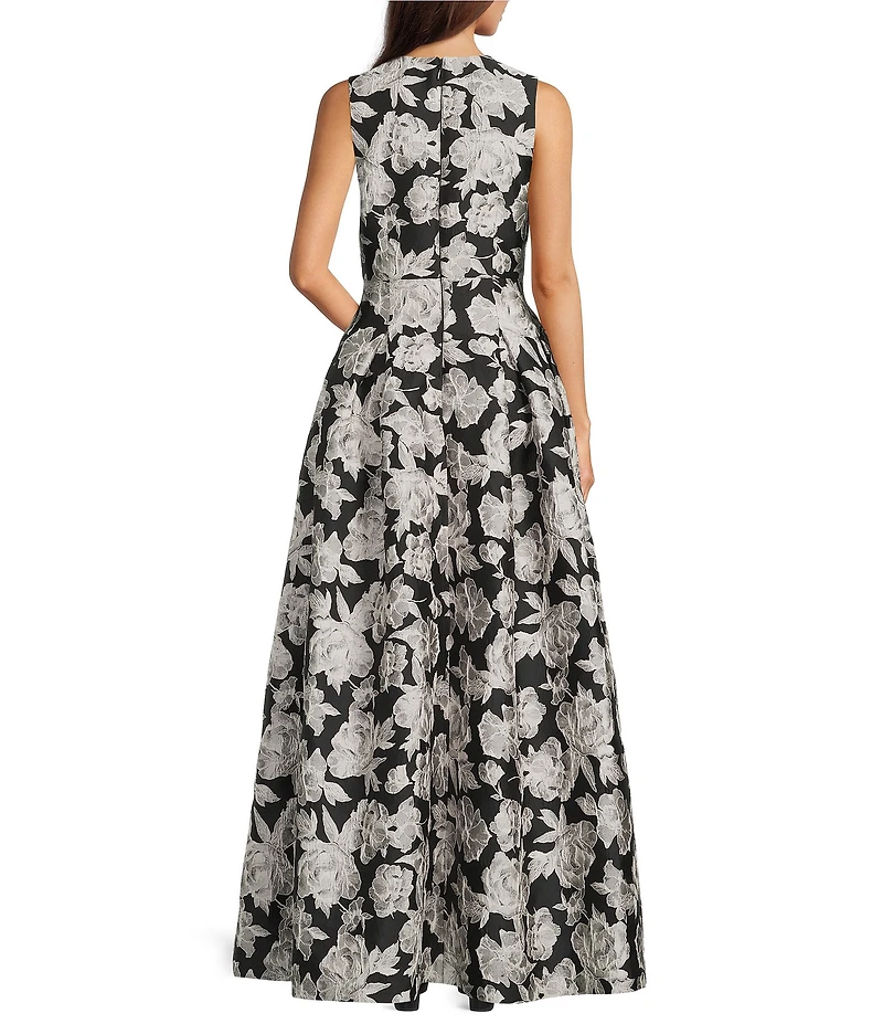 Alex Marie Christine Floral Print Textured Jacquard Sleeveless Gown