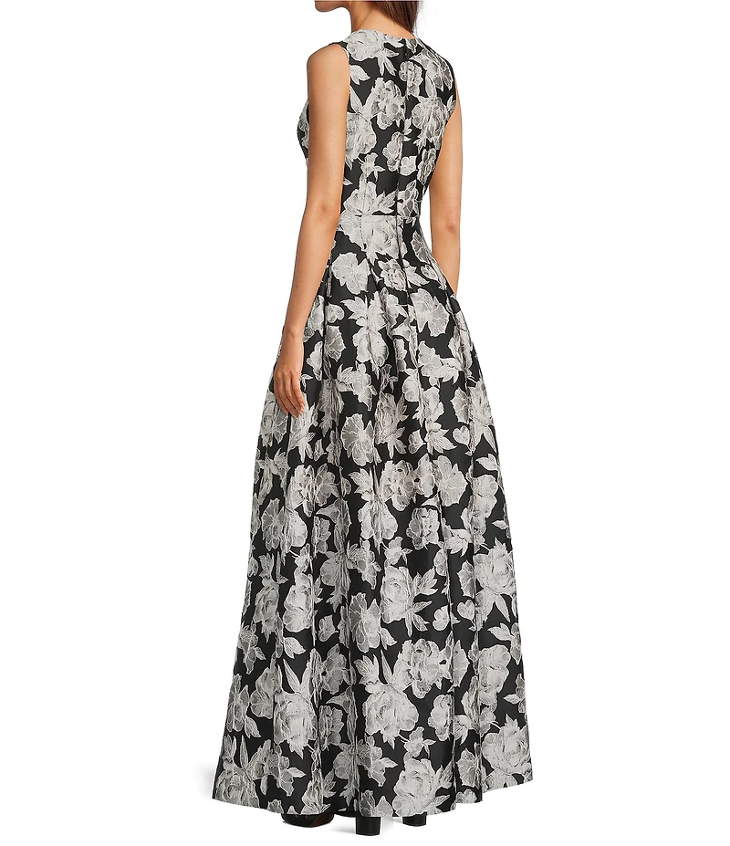 Alex Marie Christine Floral Print Textured Jacquard Sleeveless Gown