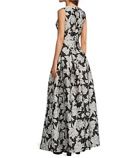 Alex Marie Christine Floral Print Textured Jacquard Sleeveless Gown