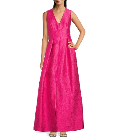 Alex Marie Christine Floral Textured Jacquard Sleeveless Gown