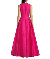 Alex Marie Christine Floral Textured Jacquard V Neck Sleeveless Gown