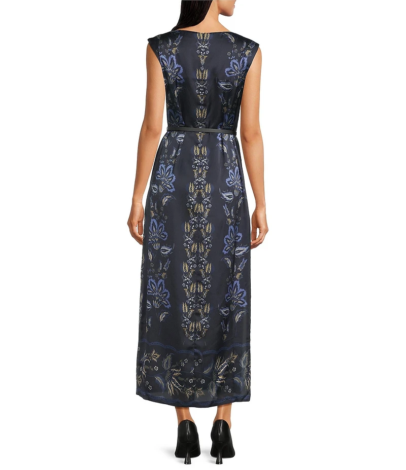 Alex Marie Clara Printed Satin Boat Neck Cap Sleeve Dress