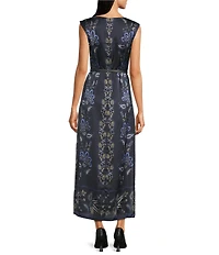 Alex Marie Clara Printed Satin Boat Neck Cap Sleeve Dress