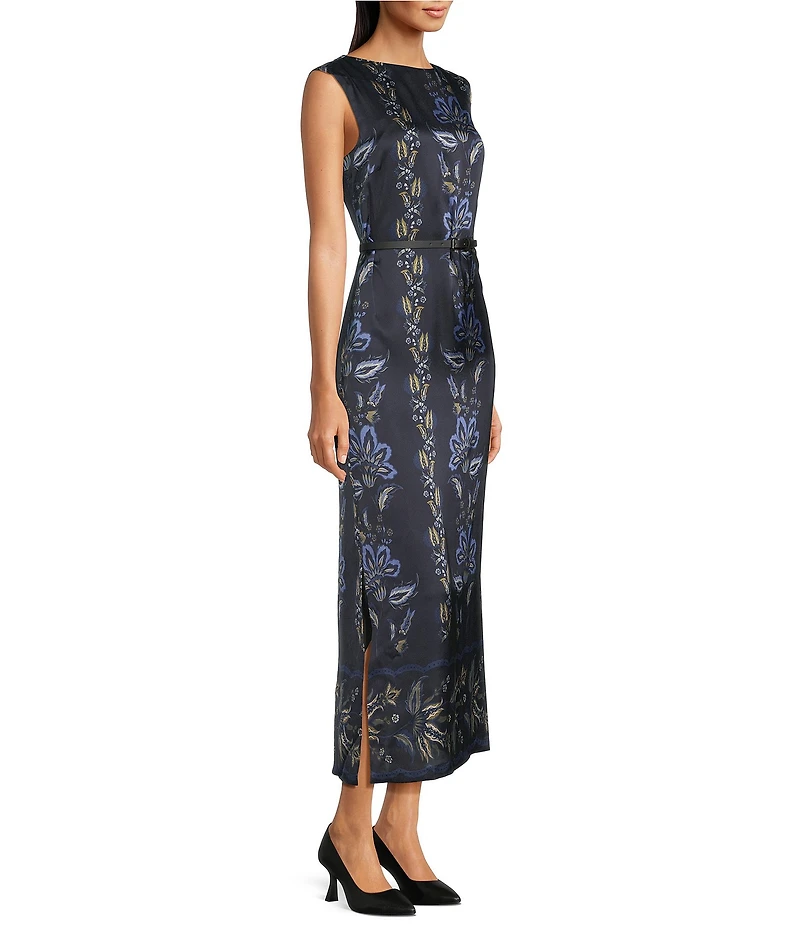 Alex Marie Clara Printed Satin Boat Neck Cap Sleeve Dress