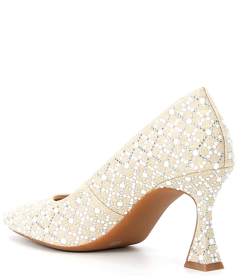 Alex Marie Colbie Linen Pearl Trellis Embellished Flared Heel Pumps