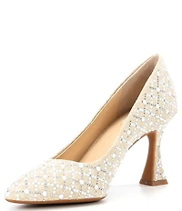 Alex Marie Colbie Linen Pearl Trellis Embellished Flared Heel Pumps