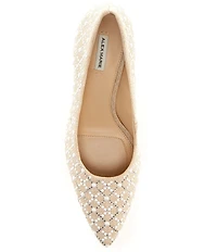 Alex Marie Colbie Linen Pearl Trellis Embellished Flared Heel Pumps