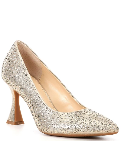Alex Marie Colbie Rhinestone Glitter Embellished Cutout Flared Heel Dress Pumps