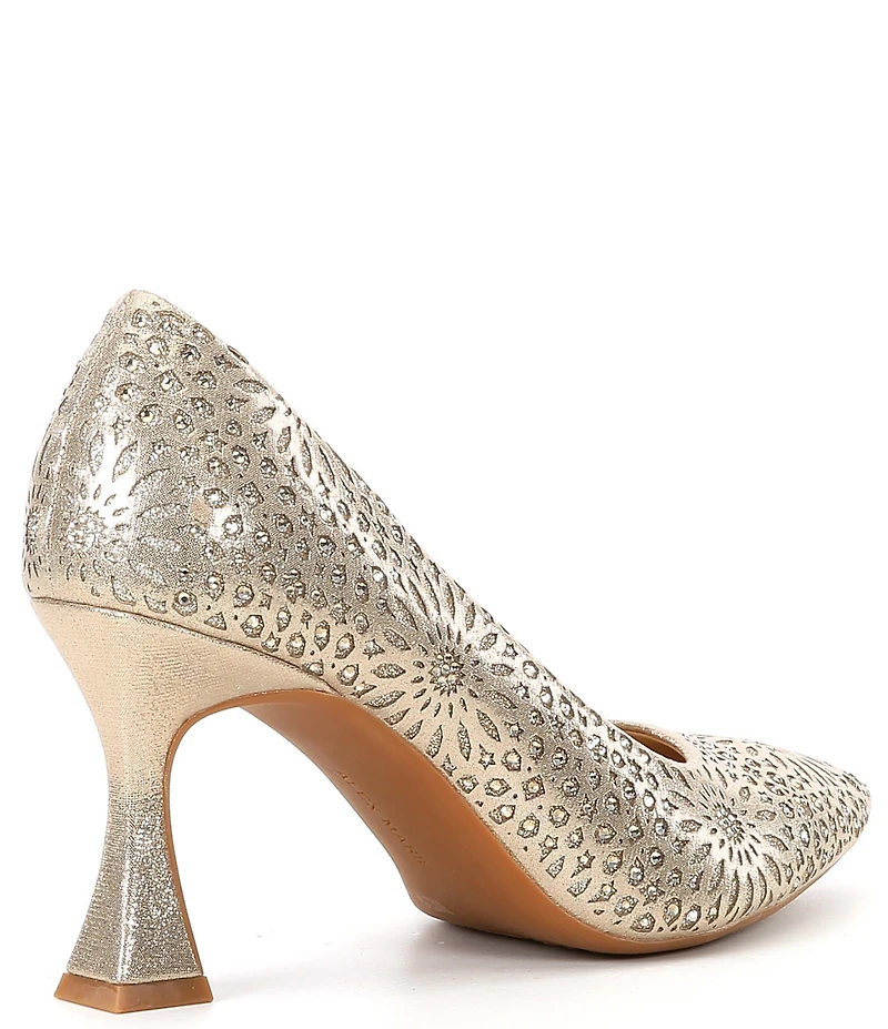 Alex Marie Colbie Rhinestone Glitter Embellished Cutout Flared Heel Dress Pumps