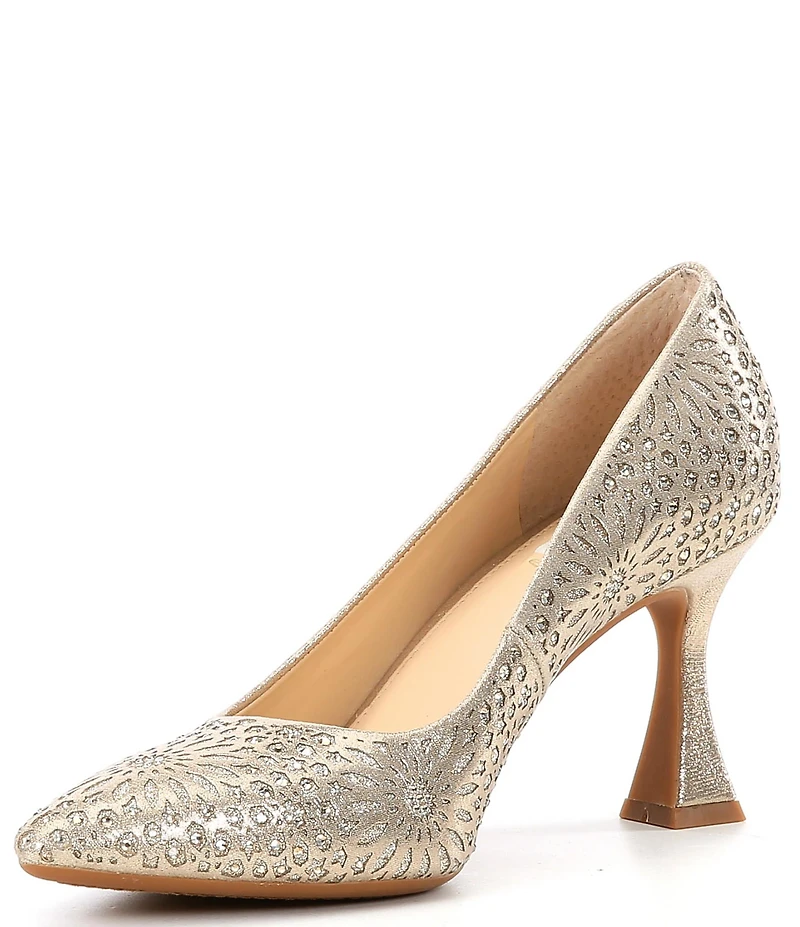 Alex Marie Colbie Rhinestone Glitter Embellished Cutout Flared Heel Dress Pumps
