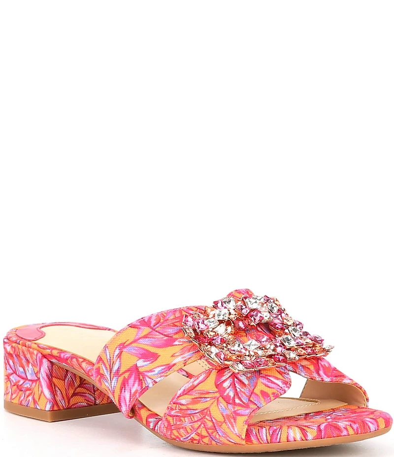 Alex Marie Colette Printed Jewel Buckle Ornament Dress Slide Sandals