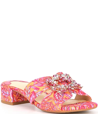 Alex Marie Colette Printed Jewel Buckle Ornament Dress Slide Sandals