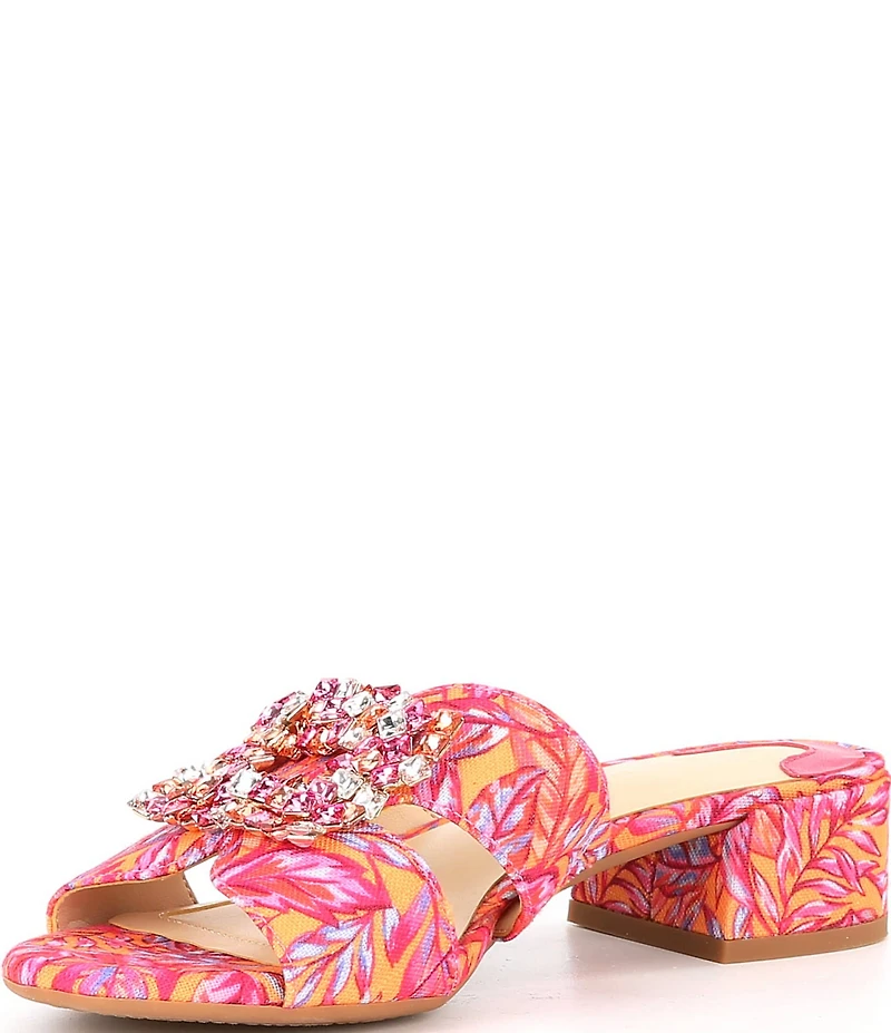 Alex Marie Colette Printed Jewel Buckle Ornament Dress Slide Sandals