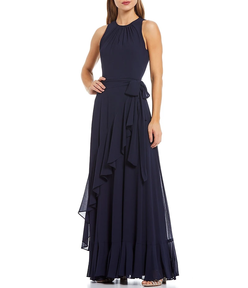 Alex Marie Colette Sleeveless Tie Waist Tiered Ruffle Hem Maxi Gown
