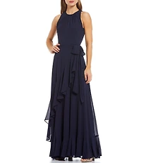 Alex Marie Colette Sleeveless Tie Waist Tiered Ruffle Hem Maxi Gown