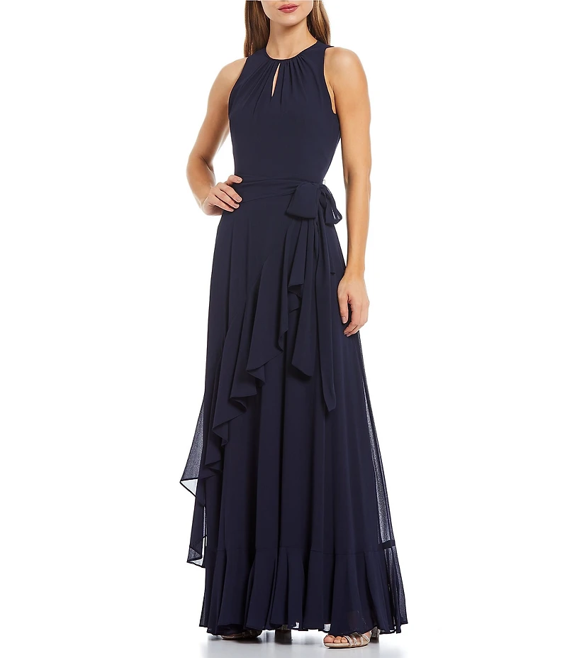 Alex Marie Colette Sleeveless Tie Waist Tiered Ruffle Hem Maxi Gown