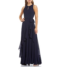 Alex Marie Colette Sleeveless Tie Waist Tiered Ruffle Hem Maxi Gown