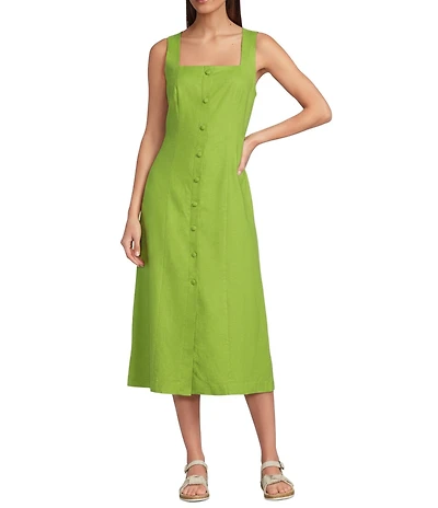 Alex Marie Colette Stretch Linen Blend Straight Neckline Sleeveless Maxi Dress