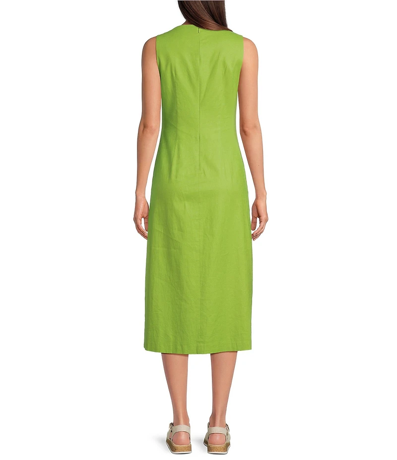 Alex Marie Colette Stretch Linen Blend Straight Neckline Sleeveless Maxi Dress