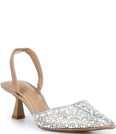 Alex Marie Connie Pearl and Rhinestone Embellished Slingback Pumps