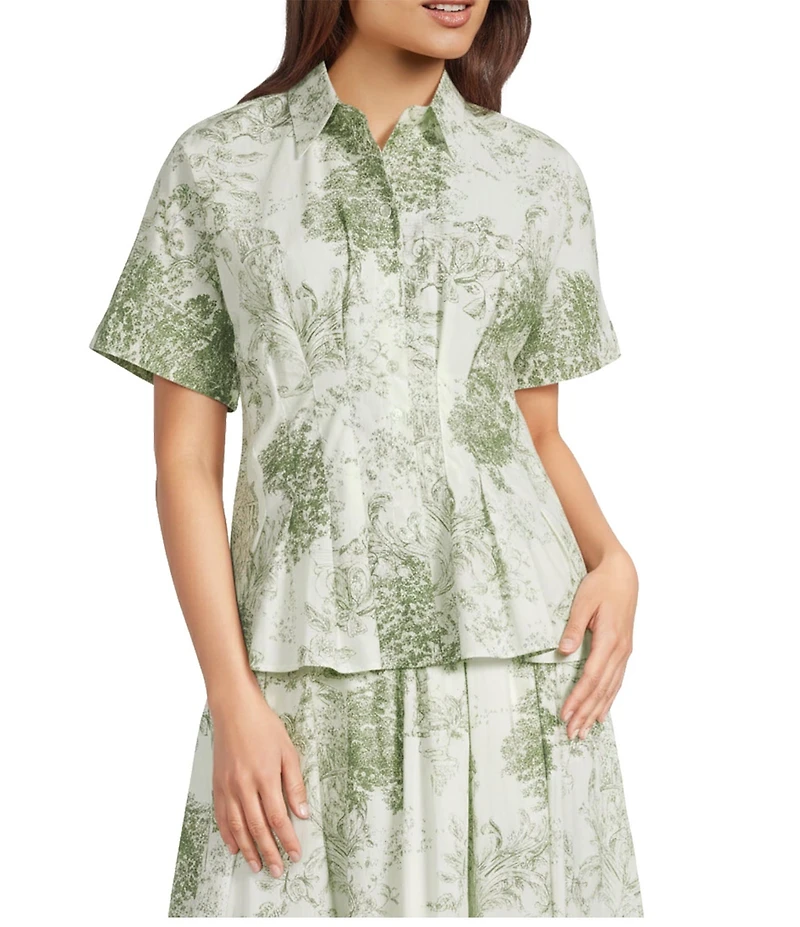 Alex Marie Coordaining Collar Short Sleeve Printed Poplin Dorothy Blouse