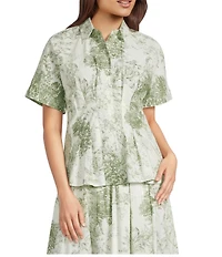 Alex Marie Coordaining Collar Short Sleeve Printed Poplin Dorothy Blouse