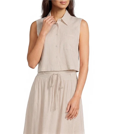 Alex Marie Coordinating Bethenny Novelty Stripe Collared Sleeveless Top