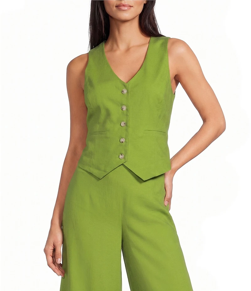 Alex Marie Coordinating Brooke V Neck Sleeveless Stretch Linen Vest