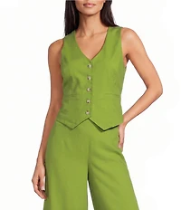 Alex Marie Coordinating Brooke V Neck Sleeveless Stretch Linen Vest