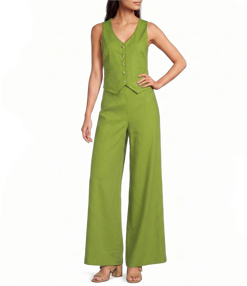 Alex Marie Coordinating Brooke V Neck Sleeveless Stretch Linen Vest