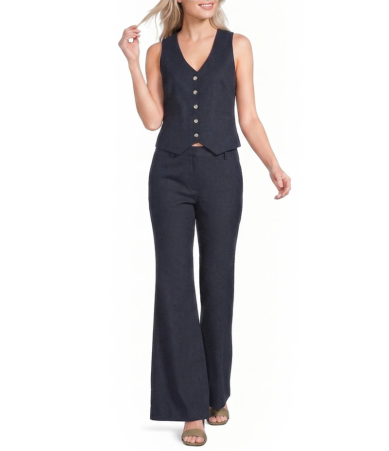 Alex Marie Coordinating Brooke V Neck Sleeveless Stretch Linen Vest