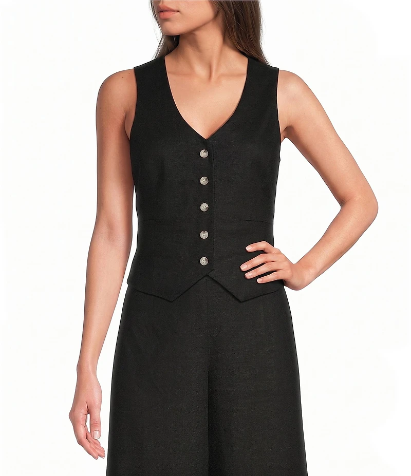 Alex Marie Coordinating Brooke V Neck Sleeveless Stretch Linen Vest