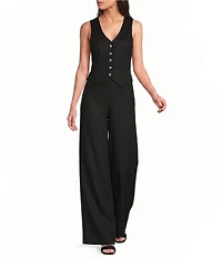 Alex Marie Coordinating Brooke V Neck Sleeveless Stretch Linen Vest